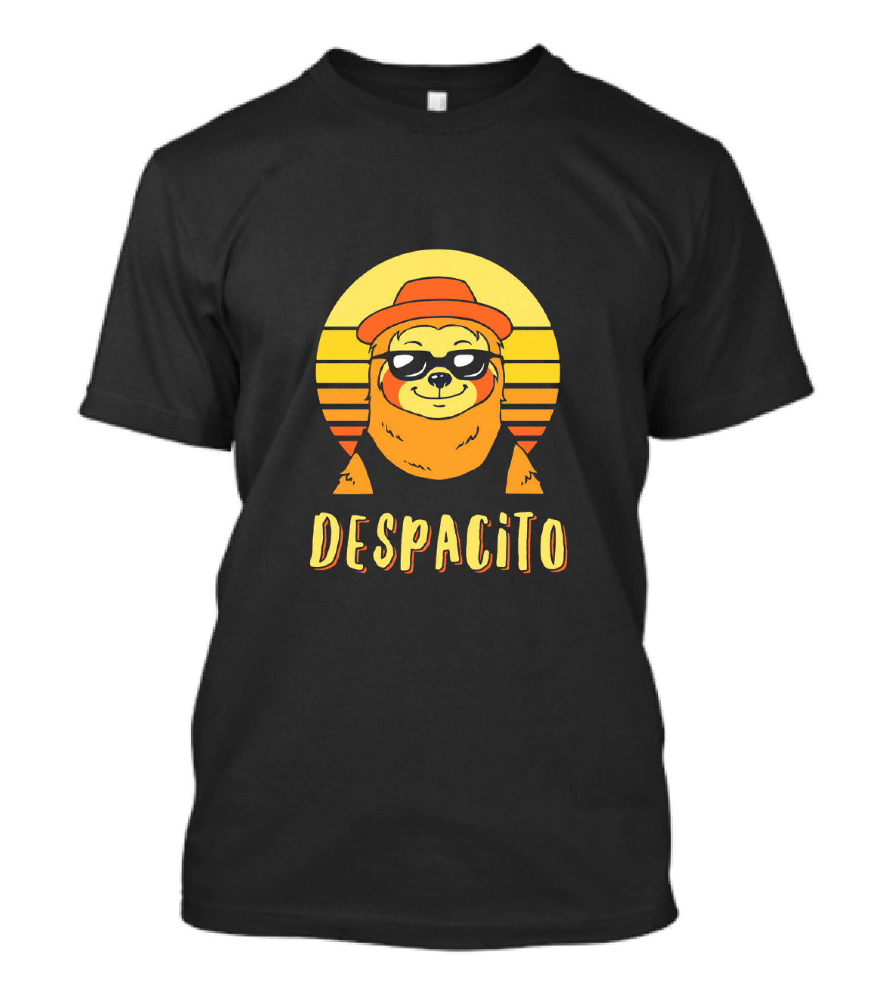 Despacito Sloth Art With Retro Sunset And Stylish Hat T-Shirt
