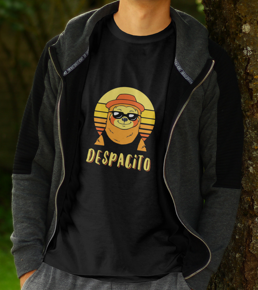 Despacito Sloth Art With Retro Sunset And Stylish Hat T-Shirt