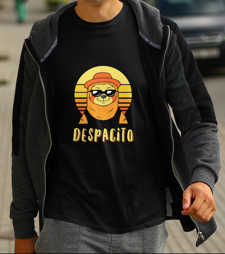 Despacito Sloth Art With Retro Sunset And Stylish Hat T-Shirt