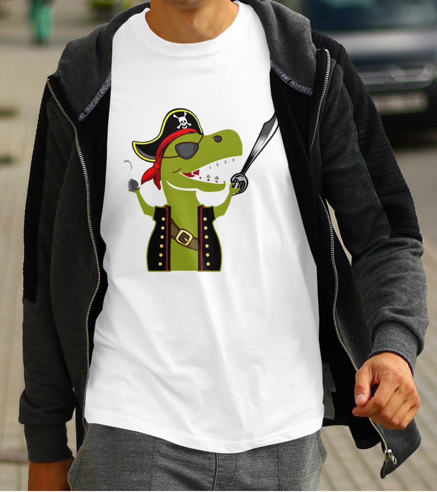 Pirate Dinosaur With Hook And Sword T-Shirt