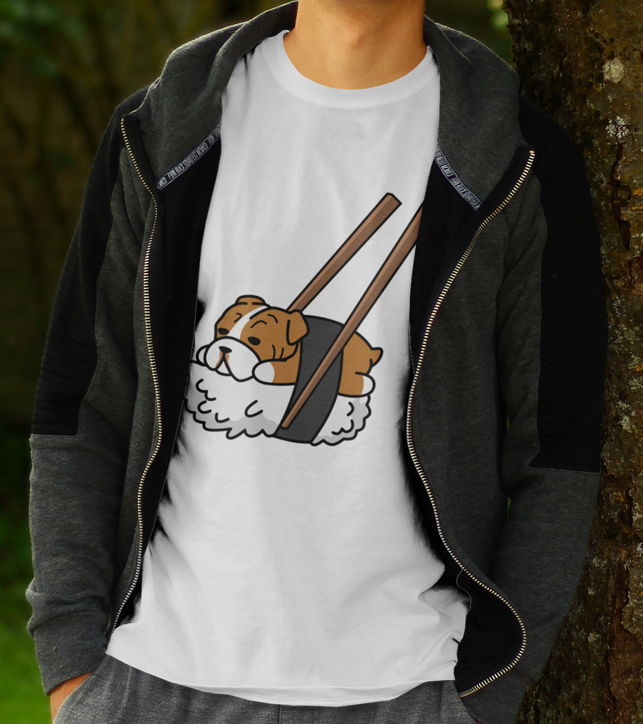 Pugsushi Funny Pug Dog Sushi Roll With Chopsticks T-Shirt