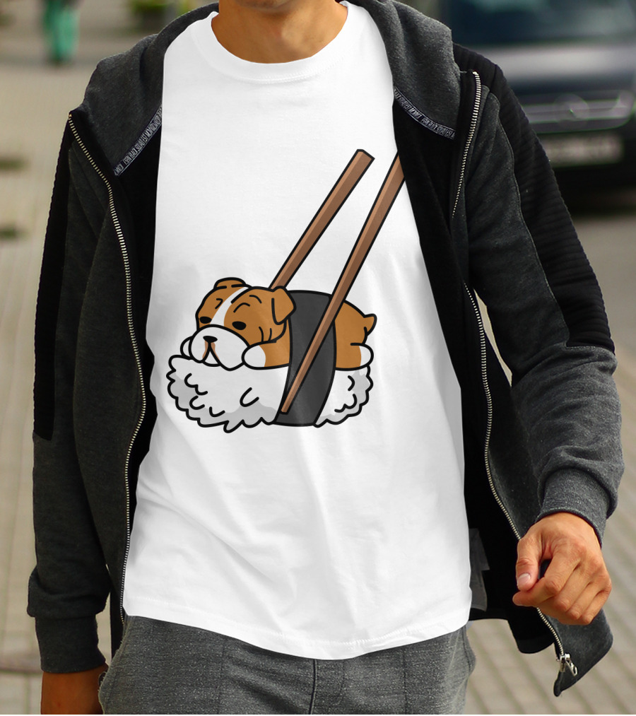 Pugsushi Funny Pug Dog Sushi Roll With Chopsticks T-Shirt