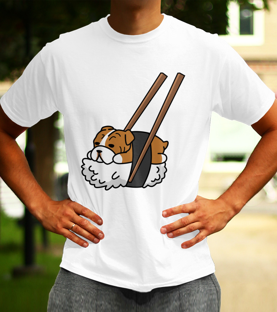 Pugsushi Funny Pug Dog Sushi Roll With Chopsticks T-Shirt