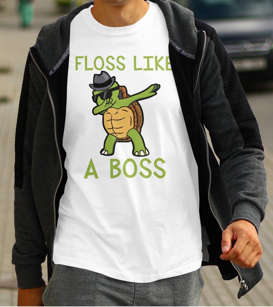Dabbing Turtle Floss Like A Boss With Hat And Sunglasses T-Shirt