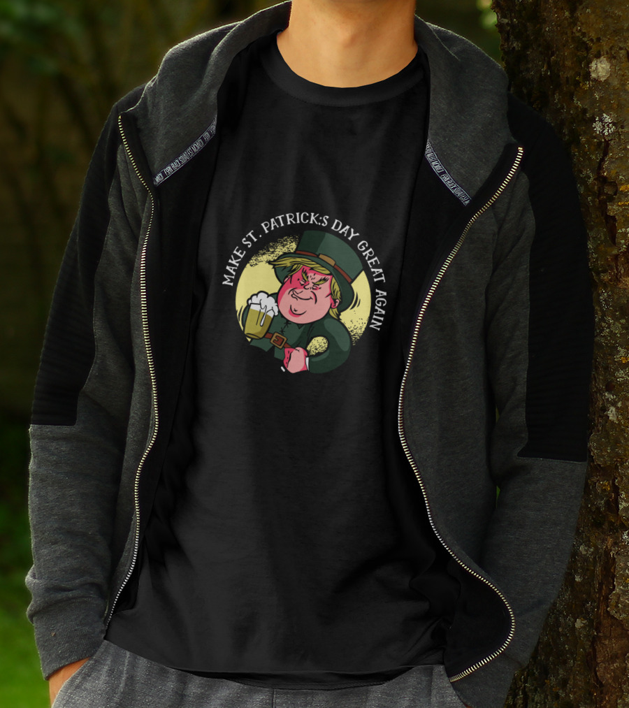 Make St. Patrick's Day Great Again With Cartoon Holding Beer T-Shirt
