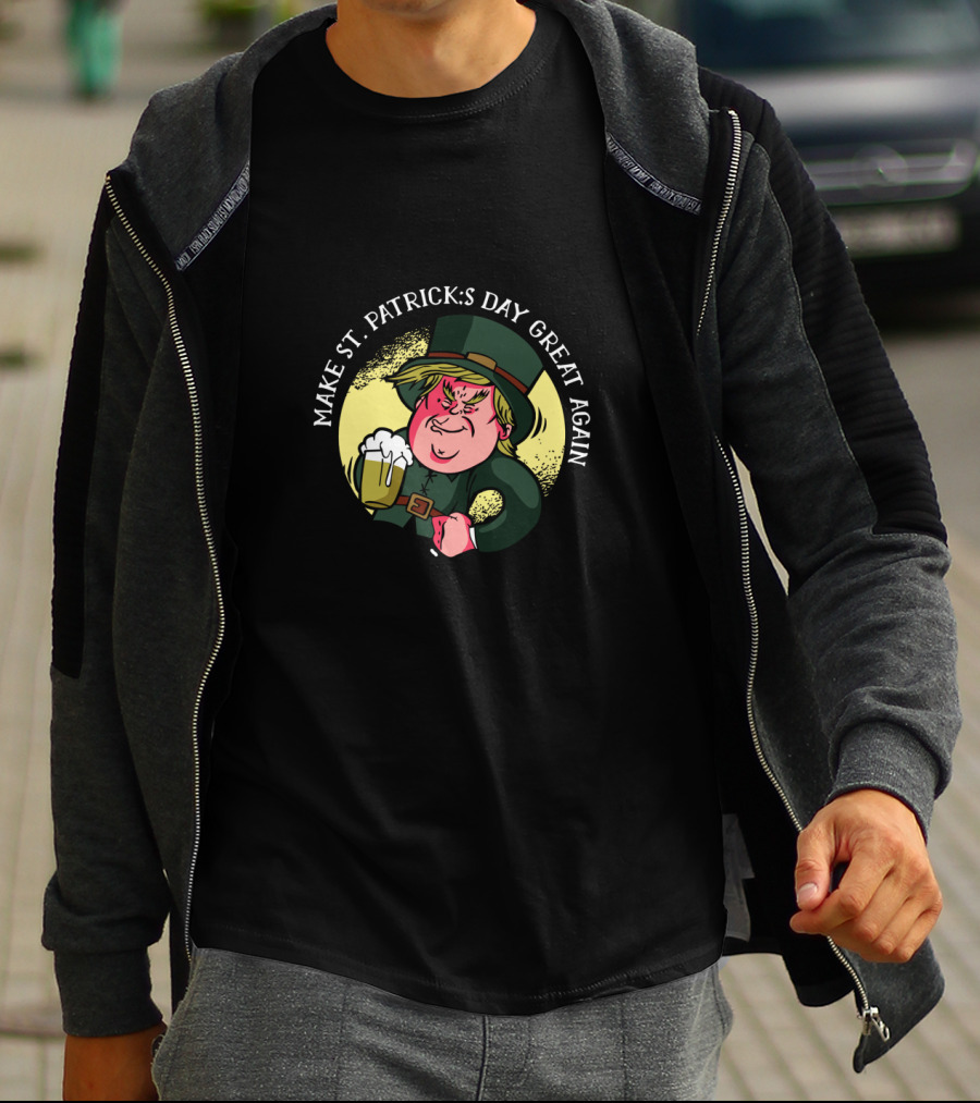 Make St. Patrick's Day Great Again With Cartoon Holding Beer T-Shirt