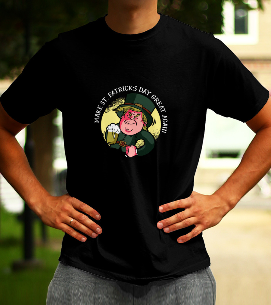 Make St. Patrick's Day Great Again With Cartoon Holding Beer T-Shirt