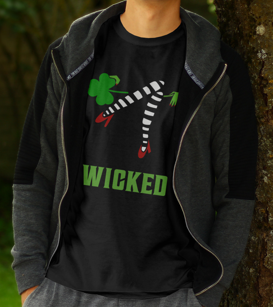 Wicked St. Patrick's Day Striped Legs And Shamrock T-Shirt