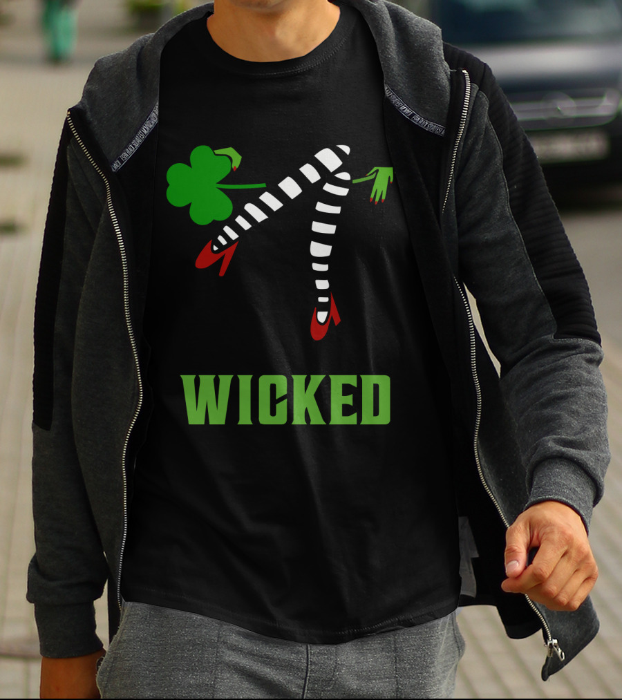 Wicked St. Patrick's Day Striped Legs And Shamrock T-Shirt
