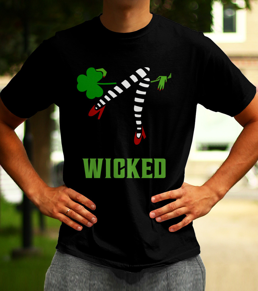 Wicked St. Patrick's Day Striped Legs And Shamrock T-Shirt