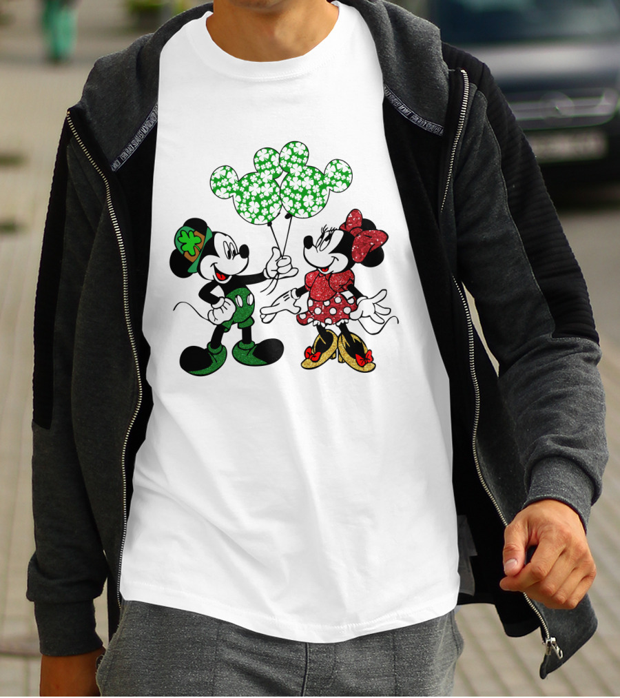 Mickey Mouse Minnie Mouse St. Patrick's Day Shamrock Balloons T-Shirt