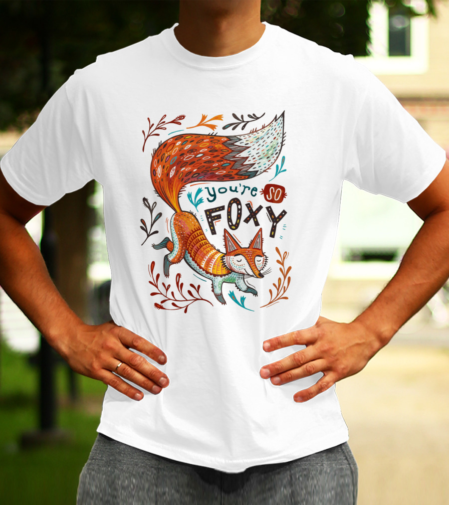 You're So Foxy Fox Design With Colorful Tail And Floral Accents T-Shirt