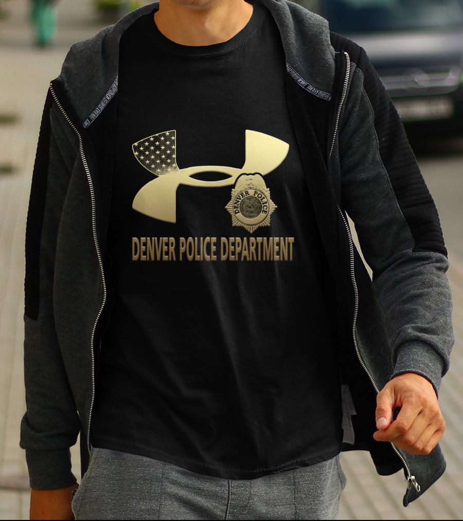 Denver Police Department Badge With Flag Pattern On Under Armour T-Shirt