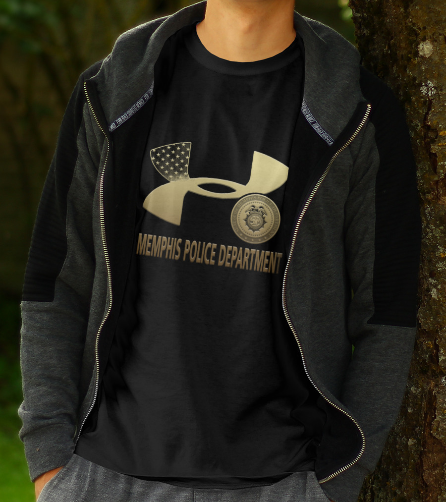 Memphis Police Department Badge And Under Armour Logo With American Flag Accents T-Shirt