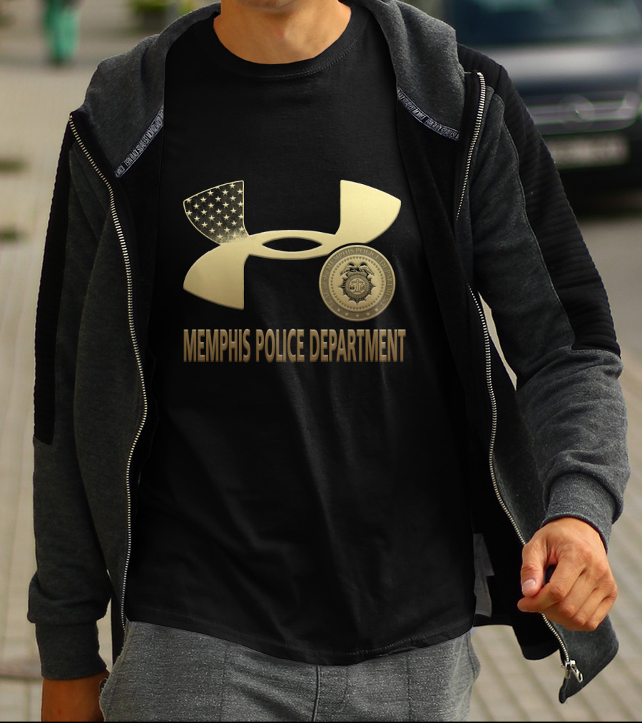 Memphis Police Department Badge And Under Armour Logo With American Flag Accents T-Shirt