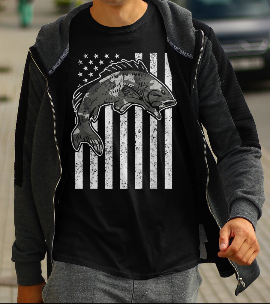 American Flag Camouflage Bass Fishing Mens T-Shirt