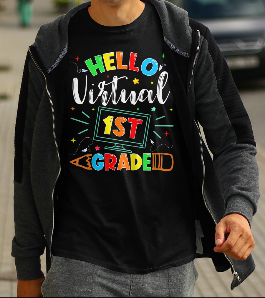 Hello Virtual 1st Grade Back To School Online Teaching T-Shirt