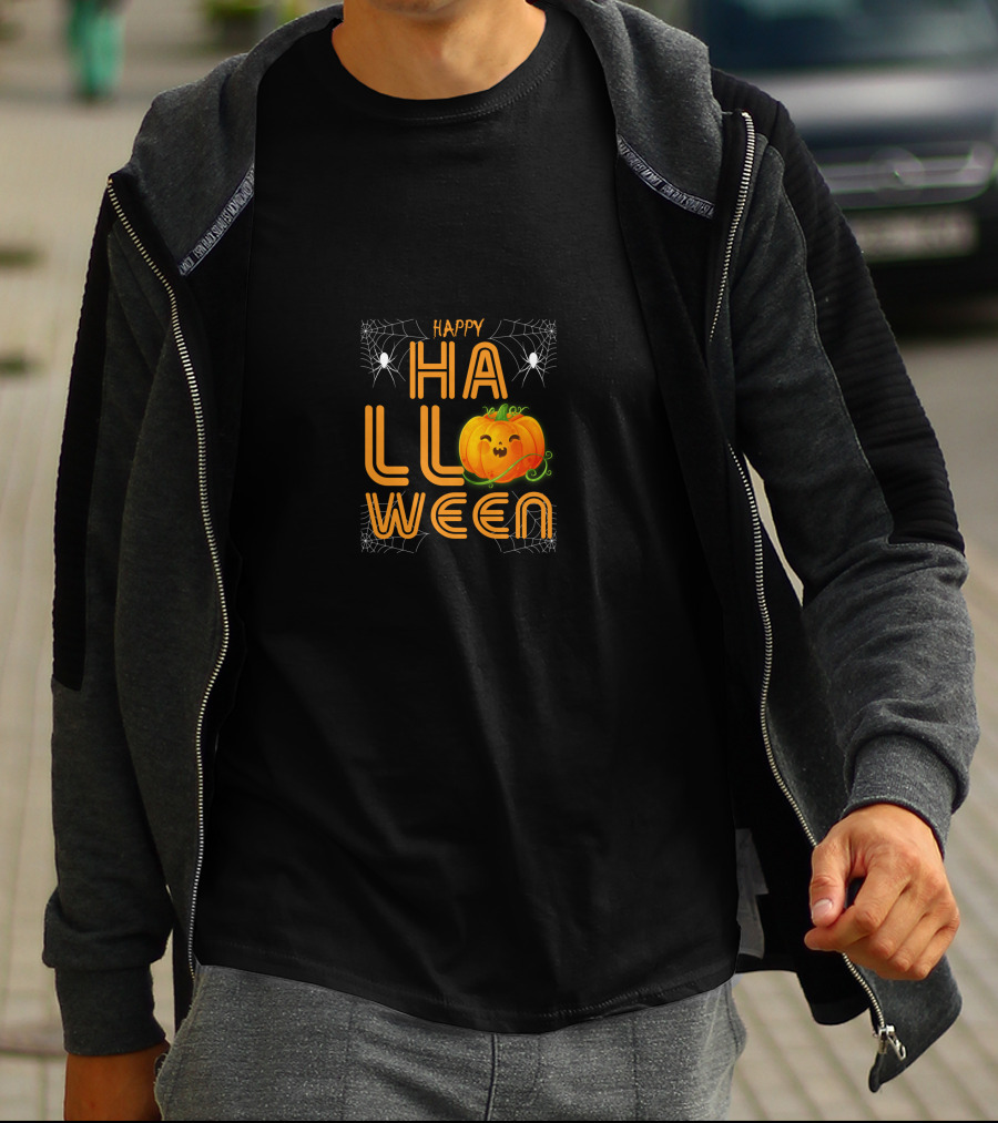 Happy Halloween Cute Face Pumpkin Funny Orange T-Shirt