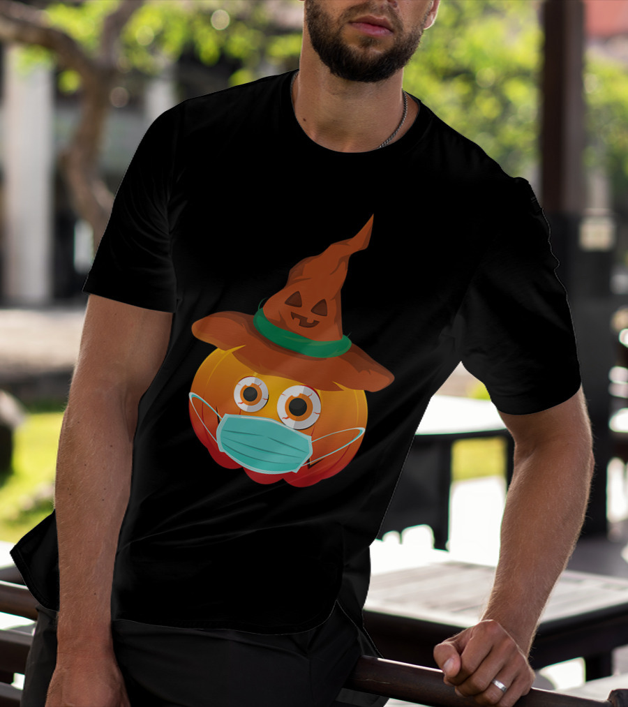 Funny Pumpkin Mask Witch Hat Costume T-Shirt