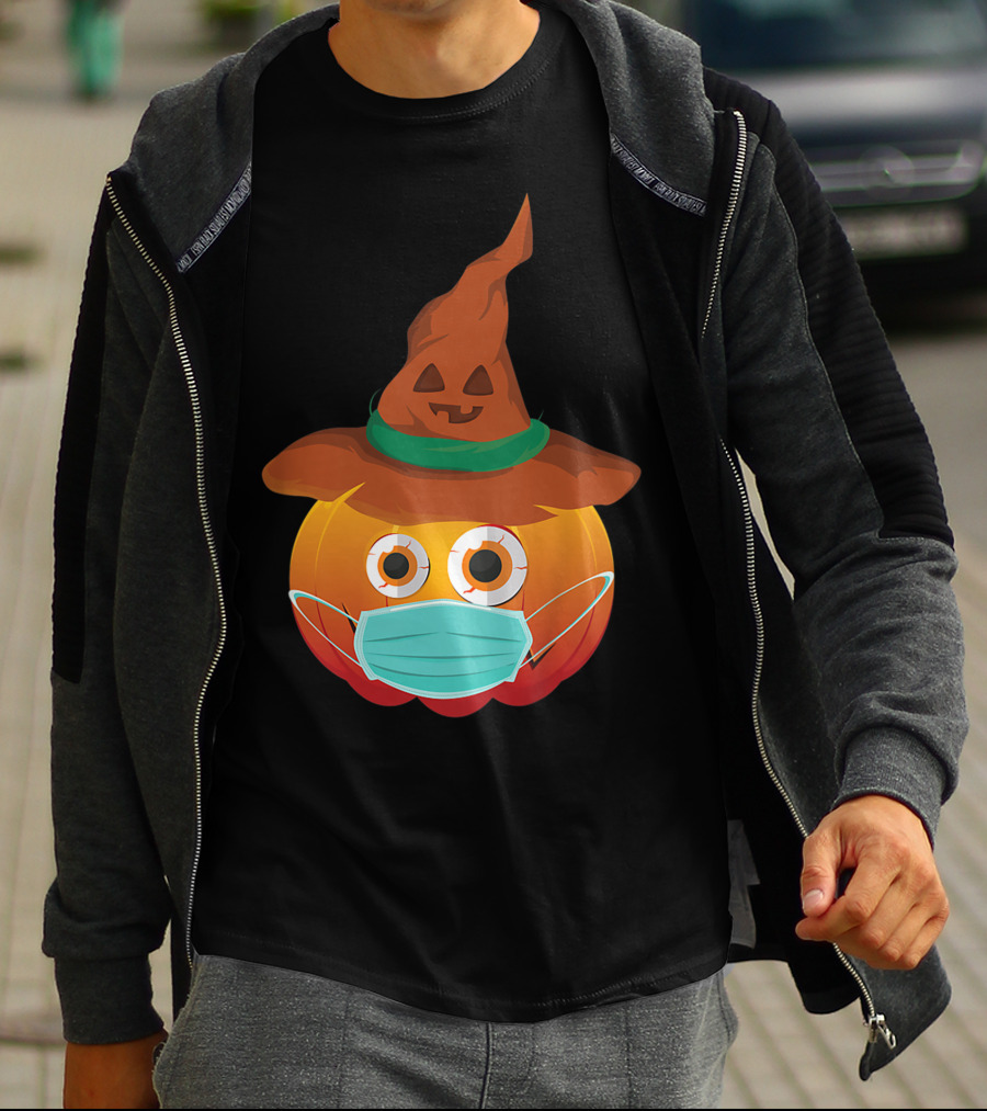 Funny Pumpkin Mask Witch Hat Costume T-Shirt