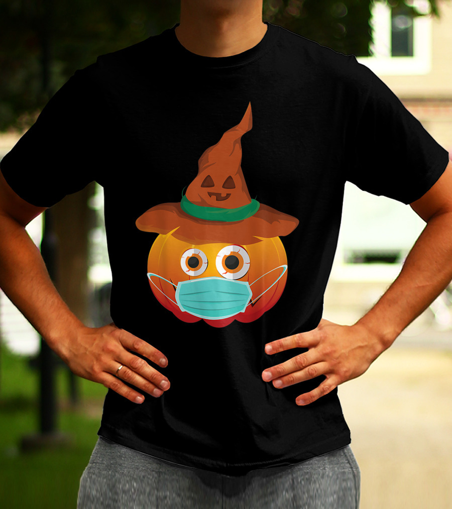 Funny Pumpkin Mask Witch Hat Costume T-Shirt
