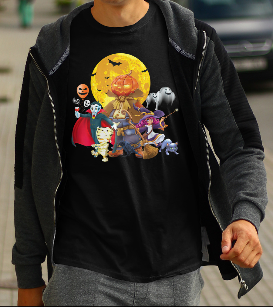 Halloween Horror Pumpkin Vampire Skeleton Witch Trick Treat Bat Ghost Moon T-Shirt