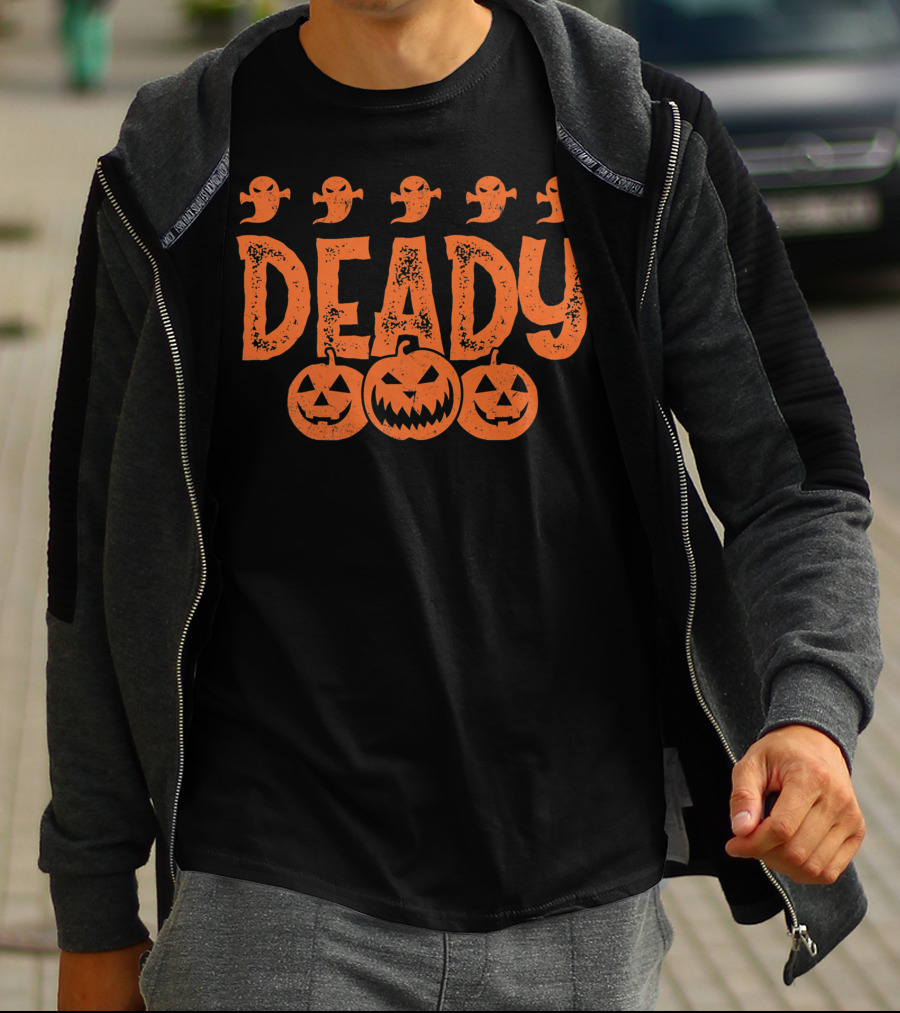 Deady Funny Halloween Dad Costume With Pumpkins And Ghosts Creepy Best T-Shirt