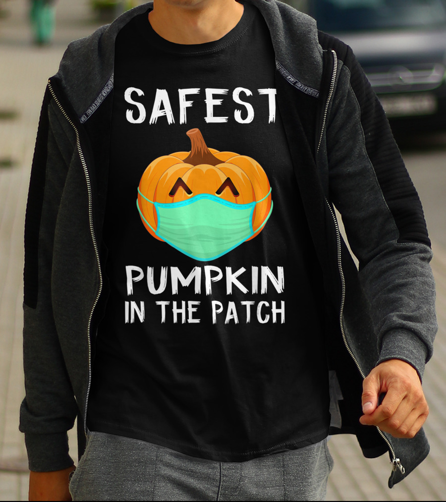 Safest Pumpkin In The Patch Halloween Costume With Face Mask T-Shirt