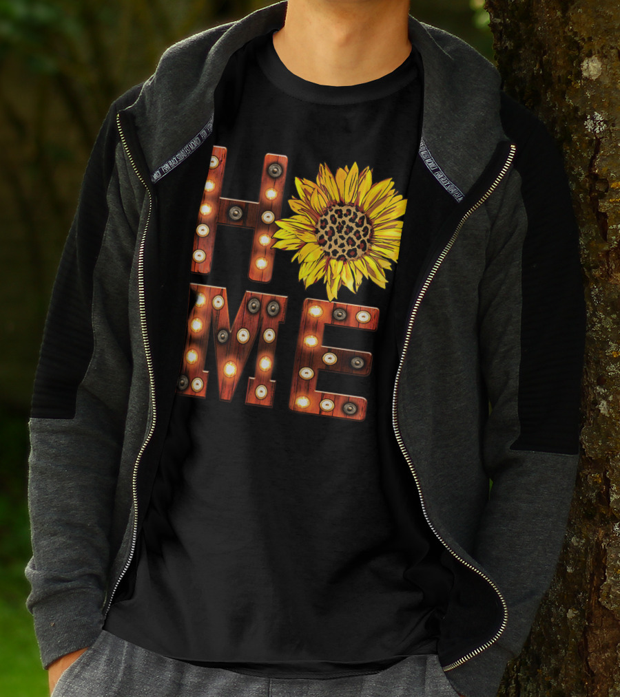 Sunflower Marquee Letters Home Word With Leopard Center Halloween Fall Pumpkins Colorful T-Shirt