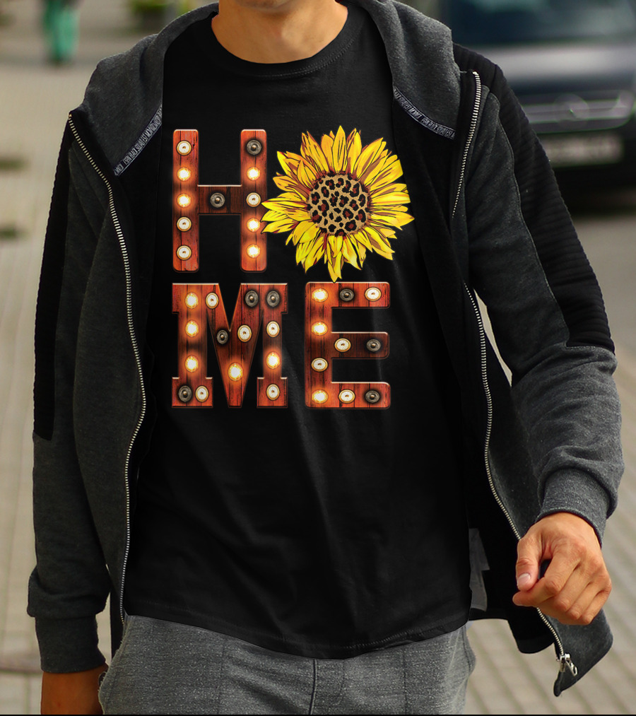 Sunflower Marquee Letters Home Word With Leopard Center Halloween Fall Pumpkins Colorful T-Shirt