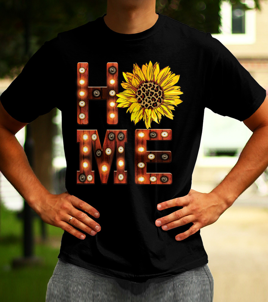 Sunflower Marquee Letters Home Word With Leopard Center Halloween Fall Pumpkins Colorful T-Shirt