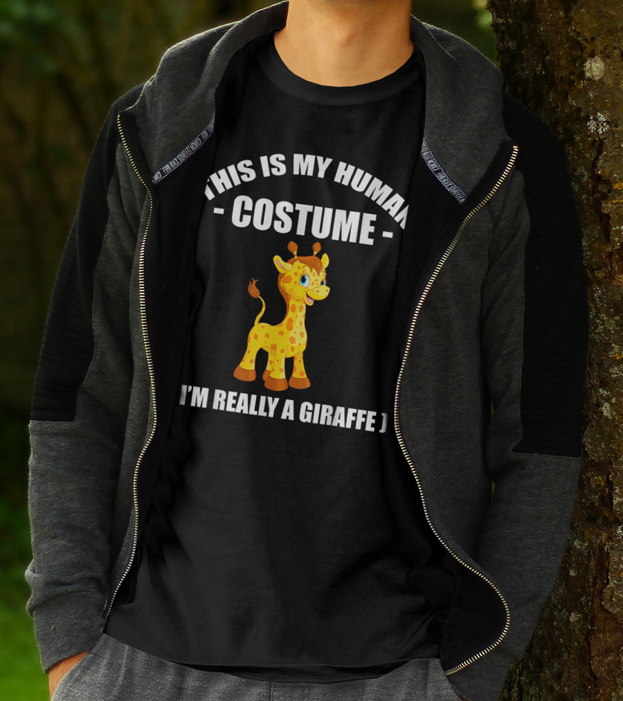 This Is My Human Costume I'm Really A Giraffe Funny Halloween T-Shirt