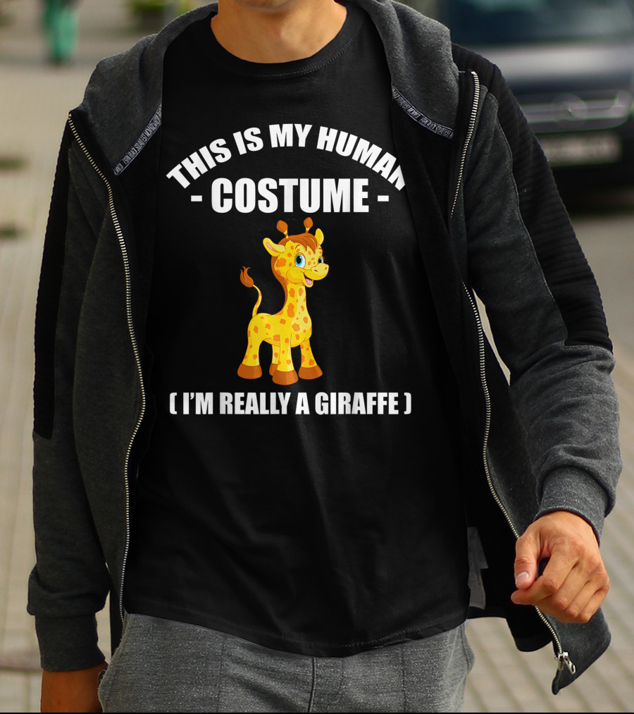 This Is My Human Costume I'm Really A Giraffe Funny Halloween T-Shirt