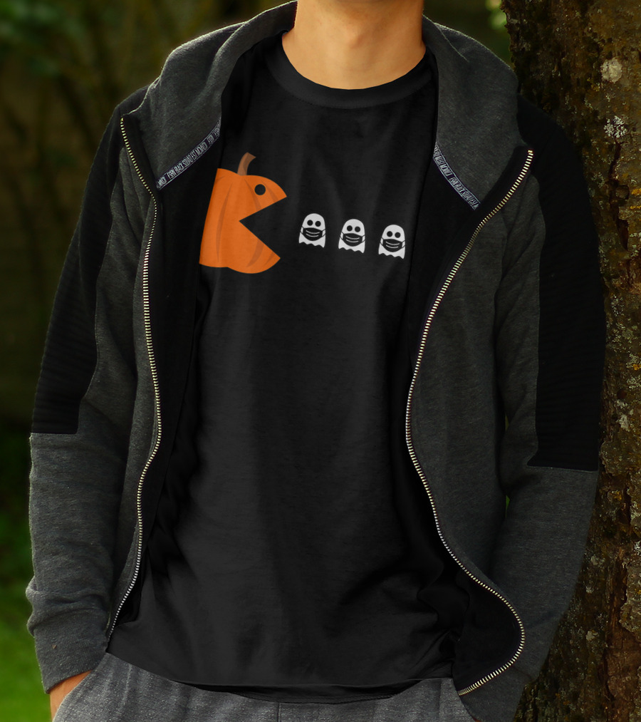 Pac-Man Pumpkin Eating Ghosts Funny Halloween Men's T-Shirt