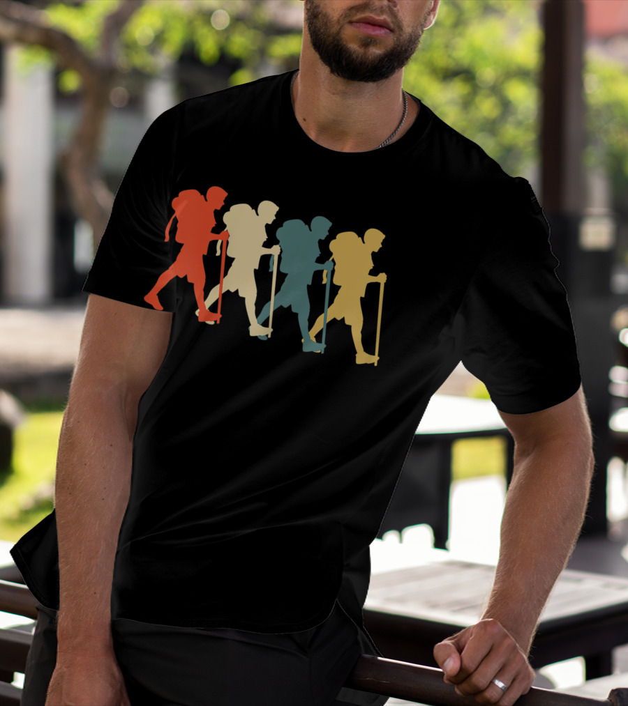 Hiker Vintage Retro Hiking Camping Silhouette Walking T-Shirt