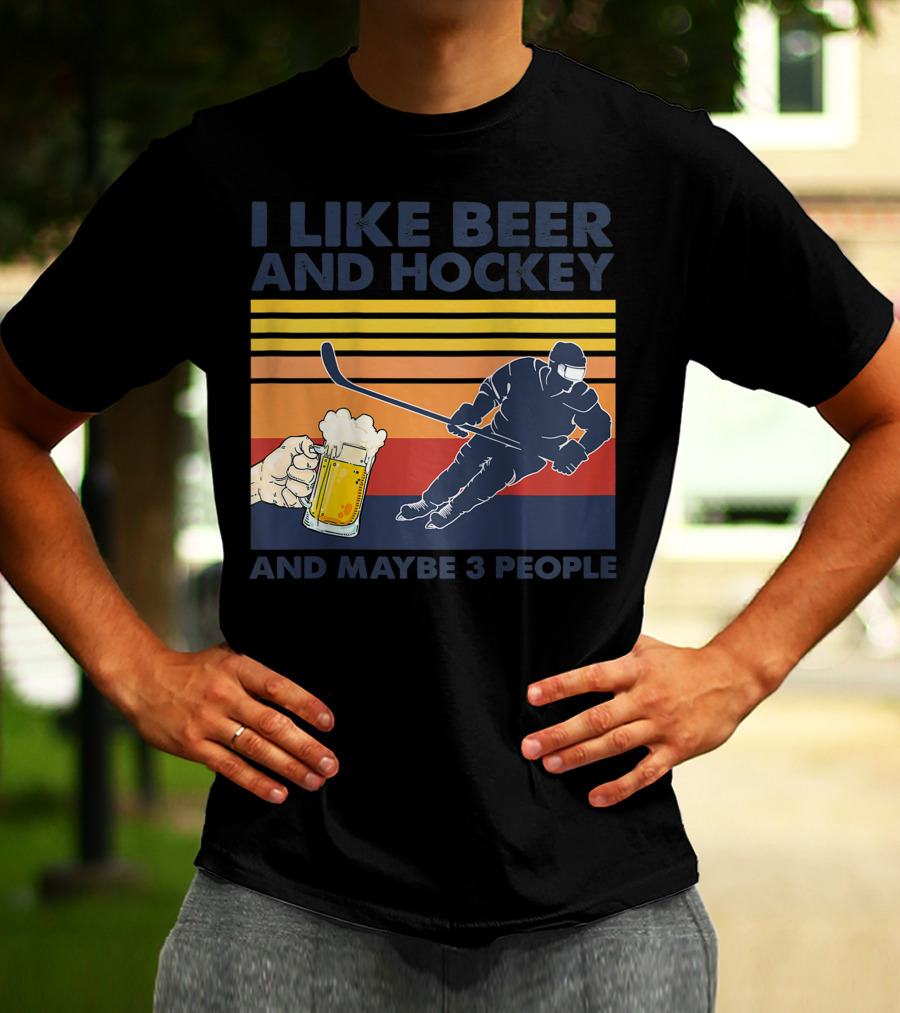 I Like Beer And Hockey Maybe 3 People Retro Vintage Baseball Raglan T-Shirt