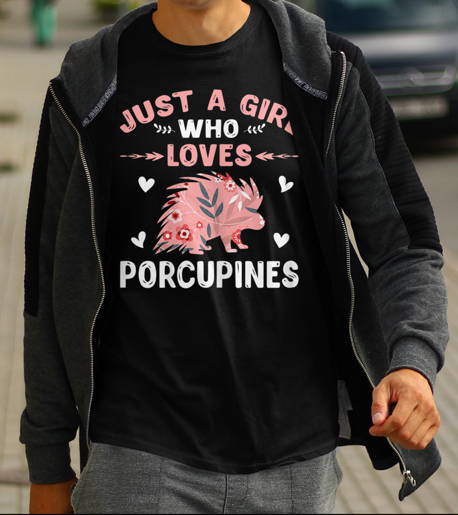 Just A Girl Who Loves Porcupines Pink Floral Heart Animal Lover T-Shirt
