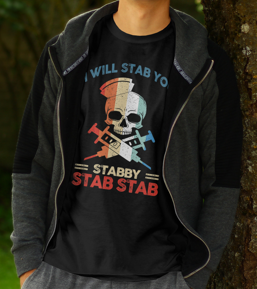 I Will Stab You Skull Stabby Stab Stab Vintage T-Shirt