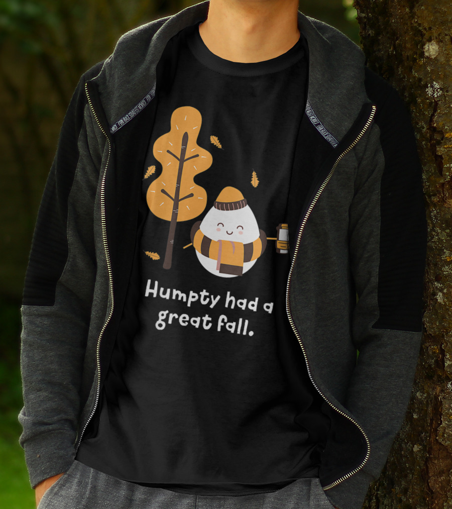 Women Humpty Had A Great Fall Funny Autumn Joke Humpty Dumpty Coffee Leaves Tree T-Shirt