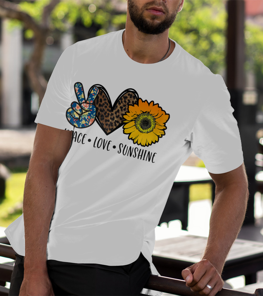 Peace Love Sunshine Floral Leopard Sunflower Teacher Idea T-Shirt