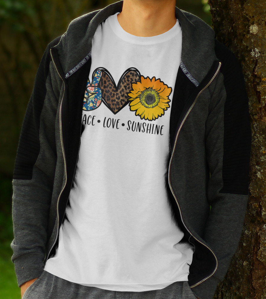 Peace Love Sunshine Floral Leopard Sunflower Teacher Idea T-Shirt