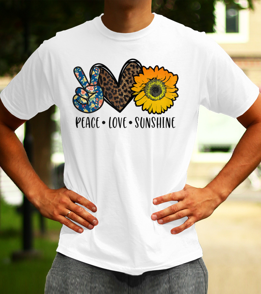 Peace Love Sunshine Floral Leopard Sunflower Teacher Idea T-Shirt