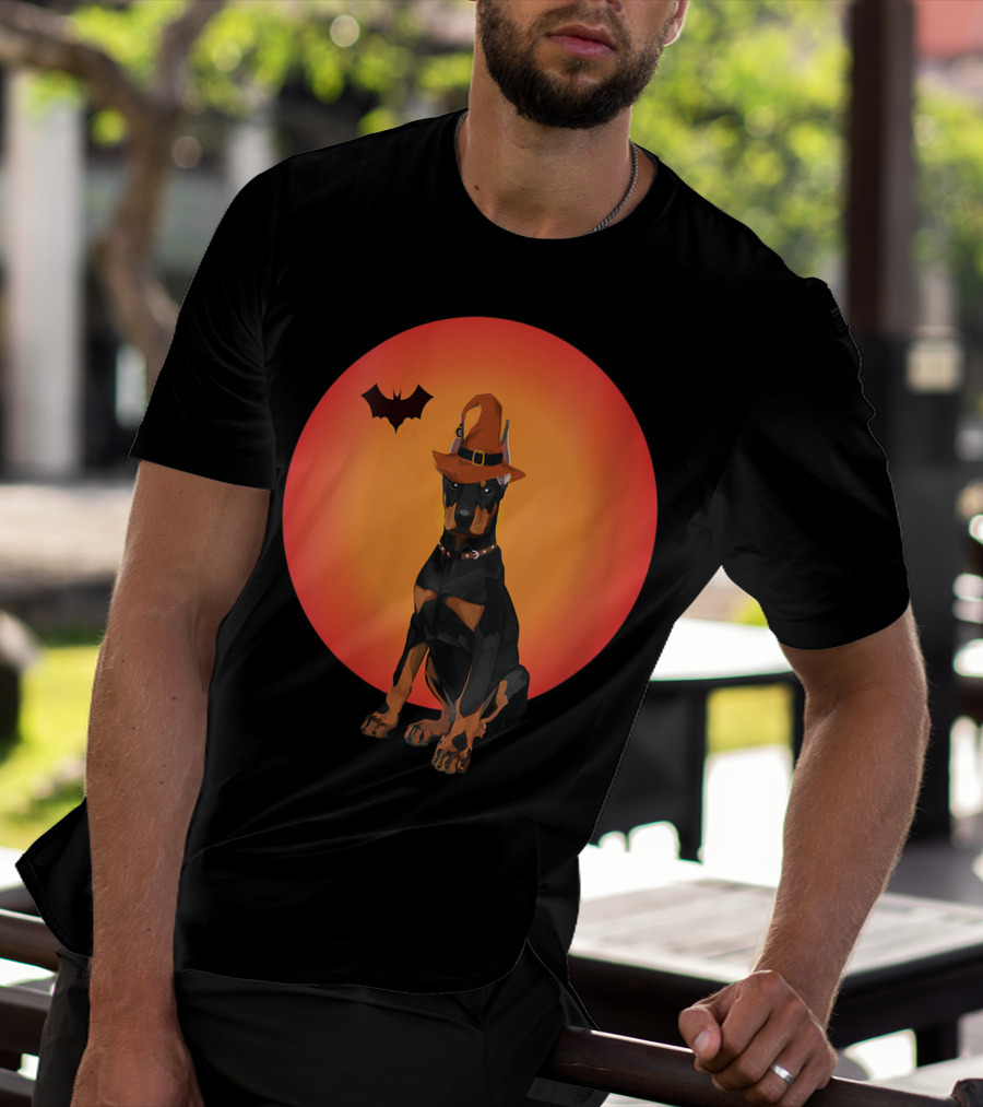 Women Doberman Dog Halloween Witch Hat Puppy And Animal Lovers T-Shirt
