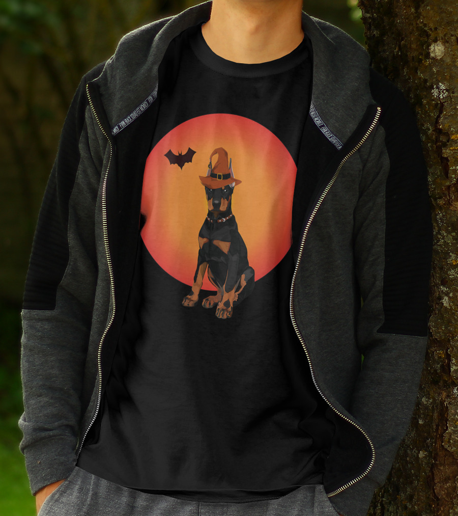 Women Doberman Dog Halloween Witch Hat Puppy And Animal Lovers T-Shirt