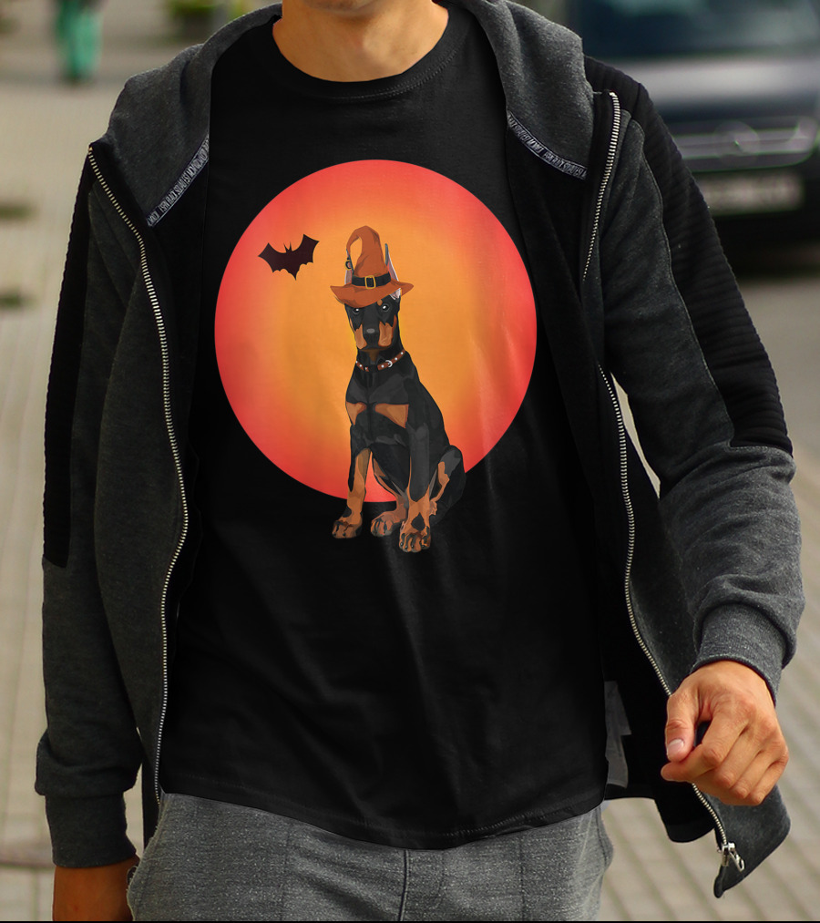 Women Doberman Dog Halloween Witch Hat Puppy And Animal Lovers T-Shirt