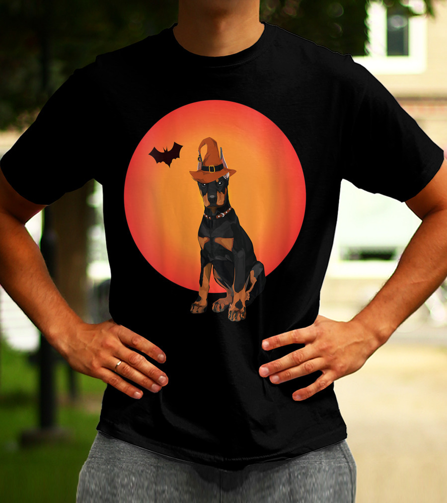 Women Doberman Dog Halloween Witch Hat Puppy And Animal Lovers T-Shirt