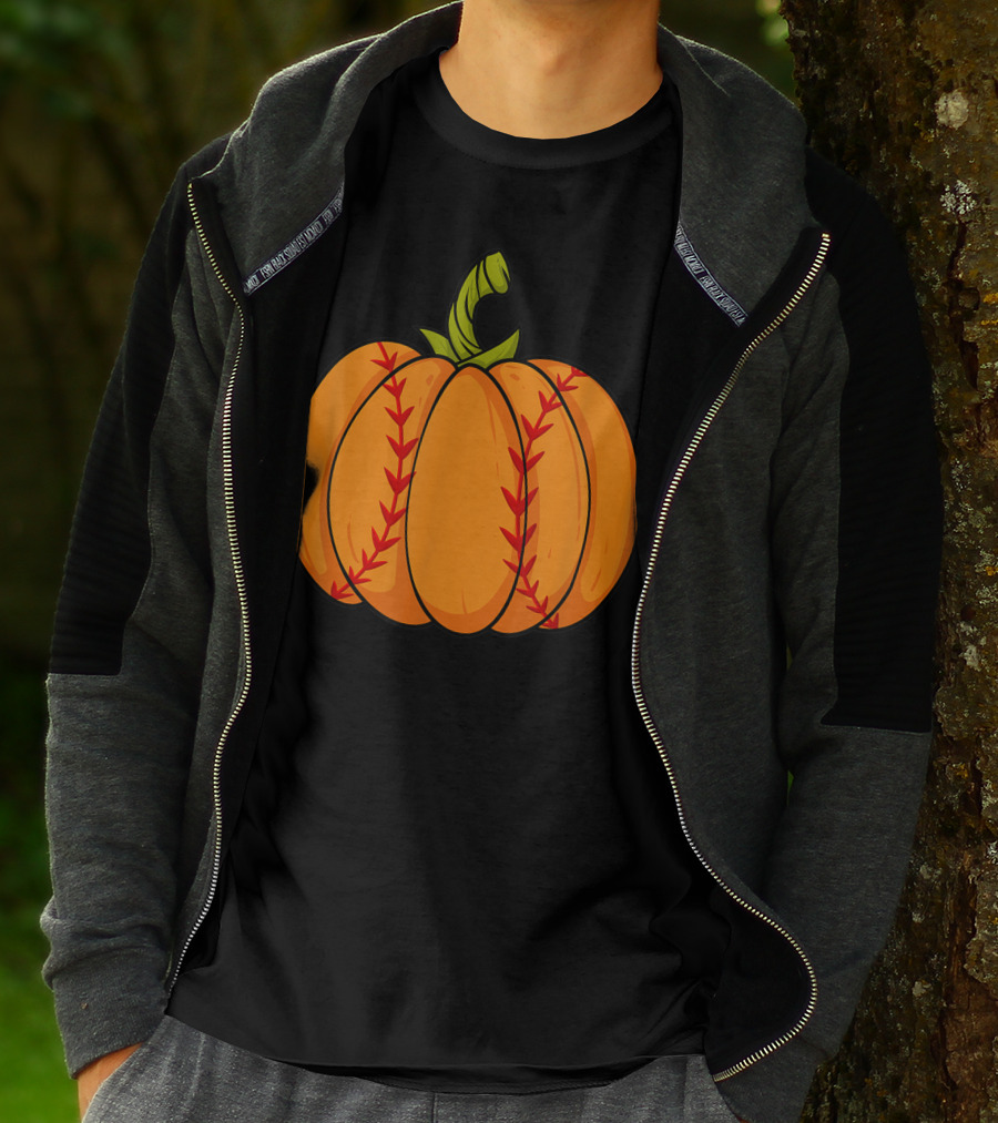 Thanksgiving Baseball Halloween Pumpkin Boys Pitcher Catcher Colorful Stitched T-Shirt