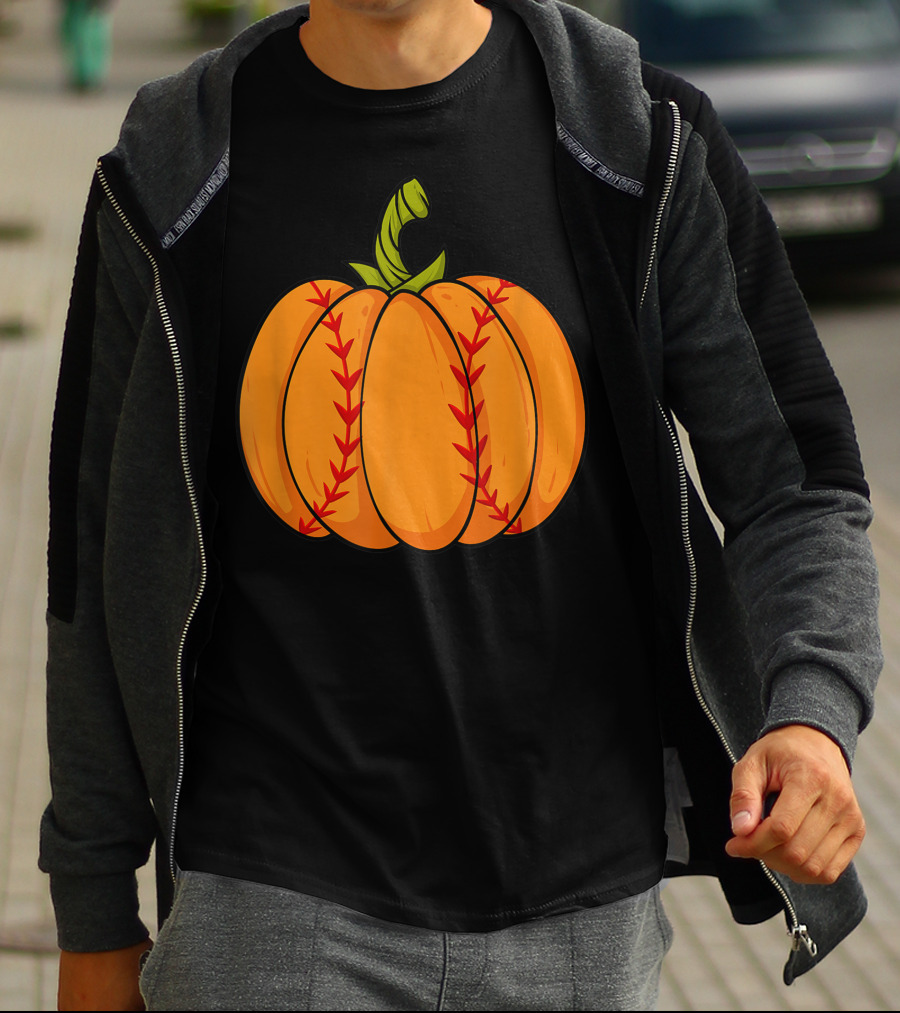 Thanksgiving Baseball Halloween Pumpkin Boys Pitcher Catcher Colorful Stitched T-Shirt