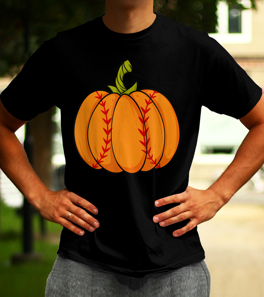 Thanksgiving Baseball Halloween Pumpkin Boys Pitcher Catcher Colorful Stitched T-Shirt