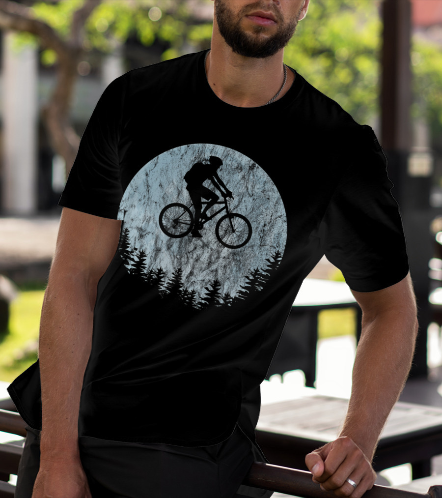 Mountain Bike Moon MTB Bicycle Rider Cycling Biking Forest T-Shirt